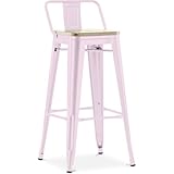 Rose pâle Iconik Interior Tolix Style Tabouret de Bar avec Dossier - Design Industriel - 76 cm - Stylix Rose pâle
