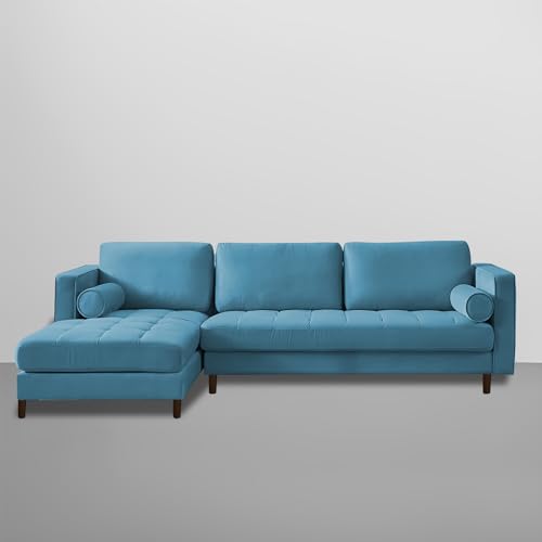 Image of Lezra LHS 4 Seater L Shape Sofa Set for Living Room (Turquise Fabric) Premium Fabric Sofa