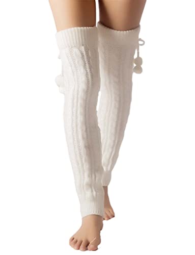 iB-iP Mujer Calentadores Piernas Térmicos Altos Ballet, Talla: Talla única, Blanco