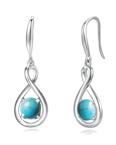 FANCIME Pendientes colgantes de plata de ley 925 con piedras preciosas infinitas, joyería fina, regalos de cumpleaños para niñas y mujeres, Plata de ley, Turquesa