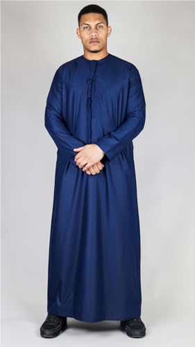 Men's Thobe Emirati Omani Jubba Islamic Clothing Muslim Kaftan Eid Robe Arab String Tassel4