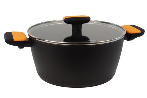 Fackelmann Soft Olla con Tapa, Antiadherente, 24 cm, Aluminio Forjado, Revestimiento Cerámico Greblon Libre de PFA, Apta para Inducción, Vitro, Gas y Horno, Asas Soft Touch, 1 ud.