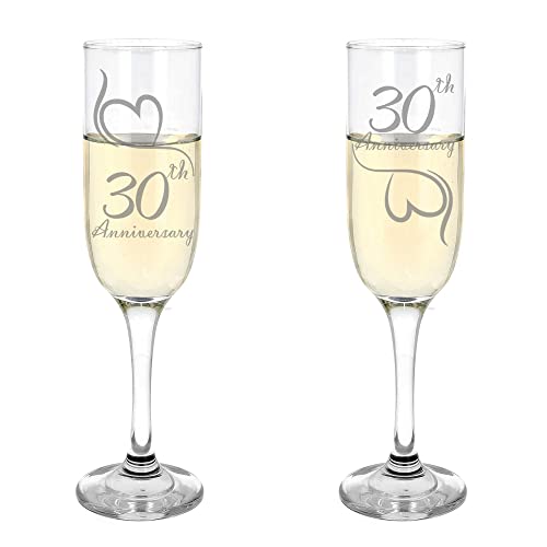 Always Looking Good Set di 2 calici da champagne incisi per il 30° anniversario di matrimonio, con perla (ALG)