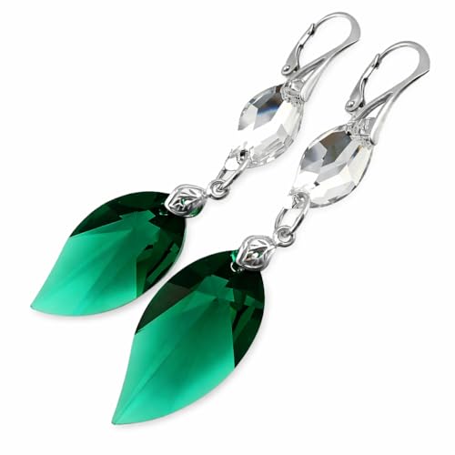 Pendientes hoja esmeralda plata regalo de aniversario ideal