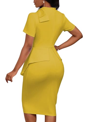 Image of PerZeal Women's Fashion Peplum Bodycon Short Sleeve Work Dresses Bow Club Ruffle Pencil Formal Cocktail Dress