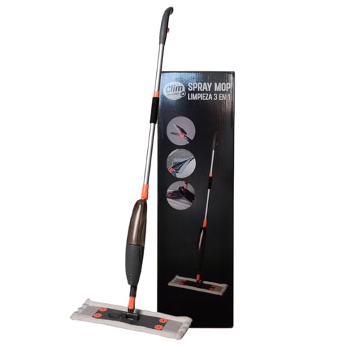 Clim Profesional Mopa con Spray Multiusos Limpieza 3 en 1. Spray Mop Desmontable con Deposito Pulverizador y 3 Cabezales para Limpiar Suelos Húmedo y Seco, Cristales, Paredes y Multisuperficies