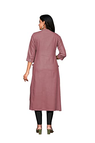 Image of Amazon Brand - Anarva Women's Rayon Straight Embroidery Solid Kurta