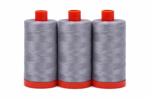 Aurifil Mako - Hilo de 50 W, 3 carretes grandes, color gris, 2605 x 3