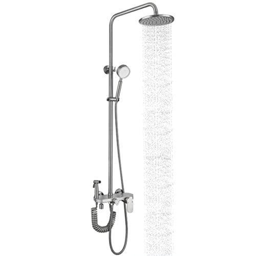 Ducha de baño, Juego de Grifo de Ducha de 4 Funciones para Montaje en Pared con caño de bañera, Grifo de bañera Monomando de Acero Inoxidable 304 con Agua Caliente y fría, níquel Cepillado (Cepillado