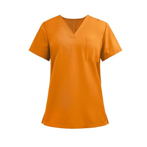 Image of FONMA Scrub Tops Women Plus Size Stretchy V-Neck Scrub Shirts with 4 Pockets Breathable Short Sleeve Nurse Uniforms