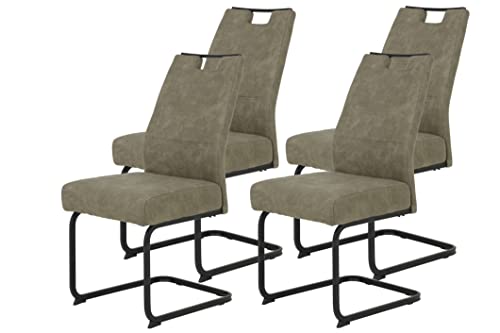 Hela Tische, 4er Set Schwingstuhl Kerstin XL-Breite, Microfaser Schlamm, Vierkantgestell Schwarz, Komfortsitz Federkorb, 140kg belastbar