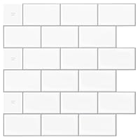 Art3d 10 Blatt Metro Fliesen Selbstklebend fliesenaufkleber klebefliesen küche 3d Wandpaneele Selbstklebend Warmes Weiß mit Grauem Fugenmörtel 30 x 30 cm