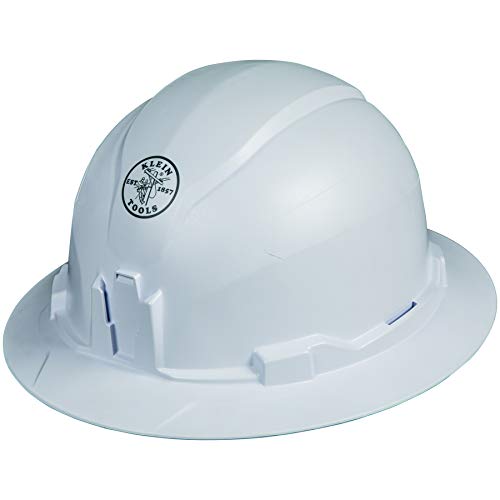 Klein Tools 60400 Hard Hat, Non-Vented Full Brim Style, Padded, Self-Wicking Odor-Resistant Sweatband, Tested Up To 20Kv, White #TOP11