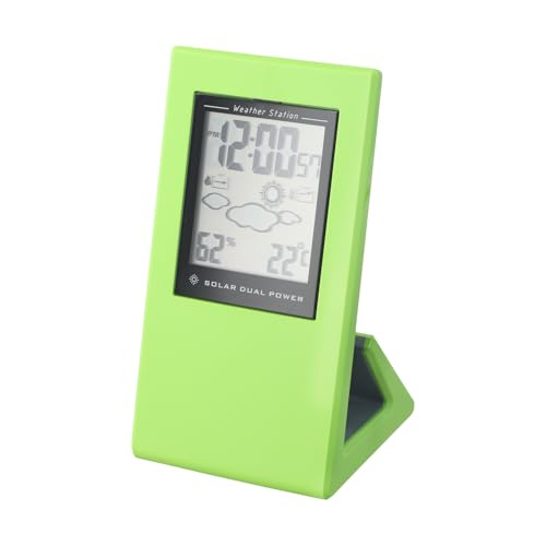 hxoity Despertador De Meteorología De Energía Solar Temperatura/Humedad Al Aire Libre Interiores Pantalla LCD con Energía Solar Estación Meteorológica Inalámbrica Electronic Schede Dual Power(Green)