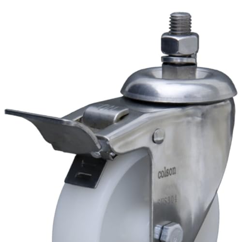 Rodizio giratório inox 304 3 polegadas com espiga com rosca e freio