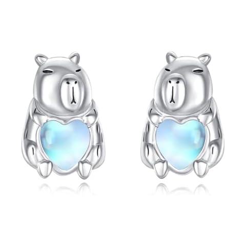 TRISHULA Capybara Earrings for Women 925 Sterling Silver Moonstone Stud Earrings Cute Capybara Stud Earrings Animal Moonstone Jewelry Hypoallergenic Cover