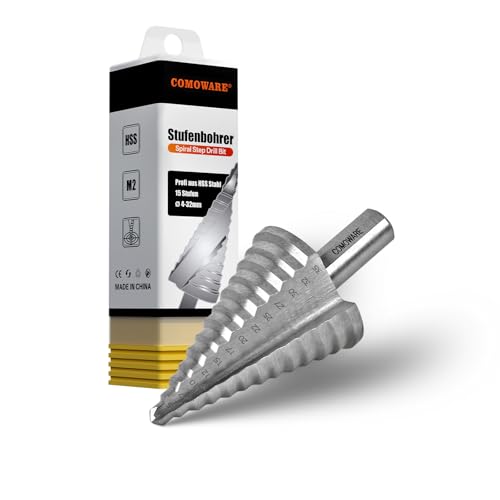 COMOWARE Stufenbohrer 10mm Schaft Profi HSS Kegelbohrer Ø5-35mm 13 Stufen Metallbohrer Hochwertiges M2 Step Drill Bit mit 2 Spiralnuten für Metall Holz Kunststoffe
