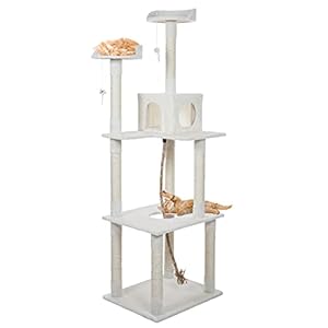Cat Tree – 6-Foot Cat Tower for Indoor Cats with Napping Perches, Kitty Condo, 9 Cat Scratching Posts, 2 Hanging Toys, and Rope by PETMAKER (Ivory)
