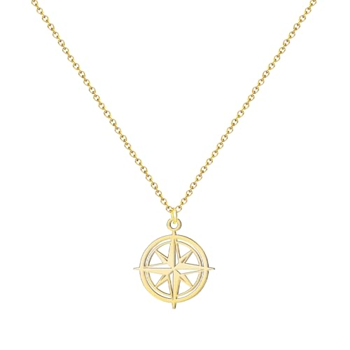 cotigo – Collar Símbolos de España en Acero Inoxidable | Trisquel, Pintaderas, Vieira, Indalo, Estrella Mudéjar, Panot | Collar Unisex Ajustable | Amuleto Cultural (ROSA DE LOS VIENTOS)