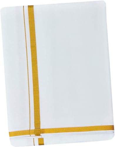Image of PRAKASAM COTTON - Jari Border Cotton Blended Dhoti For mens & Matching Jari Border Towel (Angavastaram)