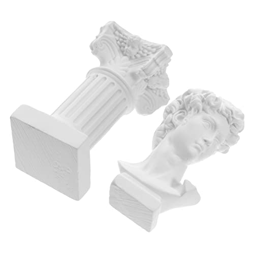 POPETPOP 1Juego Estatua Griega De David con Columna Romana Escultura De Resina para Decoración y Oficina De Adorno para Escritorios y Estanterías