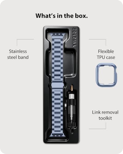 Image of Fullmosa Metal Band with Case for Apple Watch 42mm Series 11 10 | Stainless Steel Strap for Men Women Professional Office Blue Grey