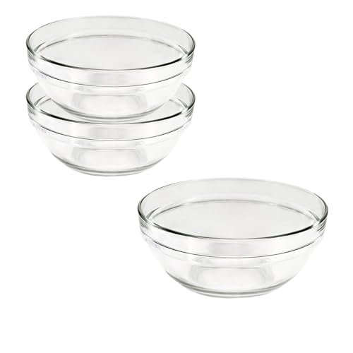 TWO TIGERS Bol de Cristal Redondo en Pack de 3 unidades. Cuenco Versátil para Cocina, Perfecto para Servir Ensaladas, Sopas y Postres. (20 cm)