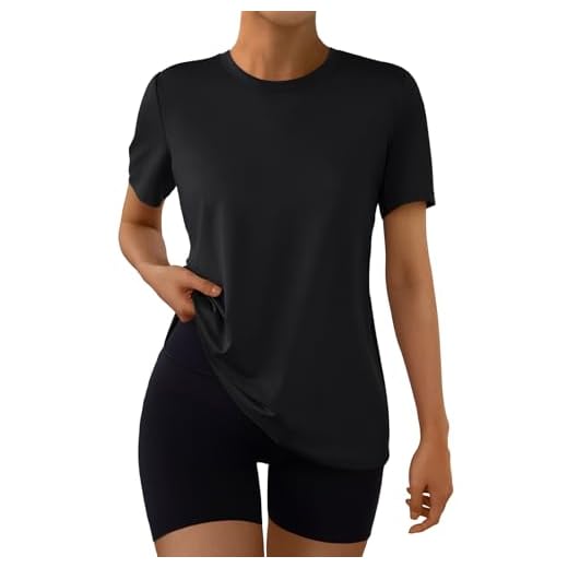 AUTOMET Women's Workout Tops Short Sleeve Gym Shirts Summer Athletic Yoga Tshirts Loose Fit Casual Clothes 2025 Black S