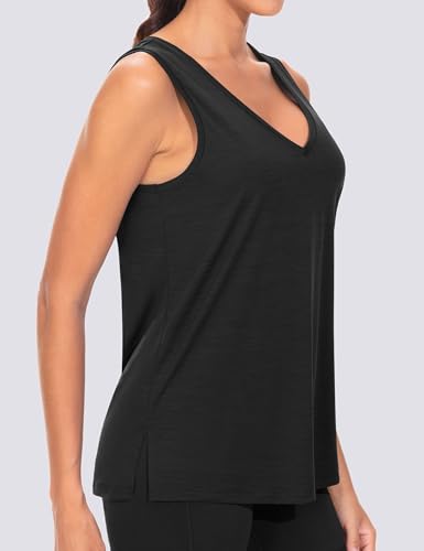 THE GYM PEOPLE Womens V Neck Tank Tops Stretchy Loose Fit Sleeveless Workout Shirts Quick Dry Yoga Tops with Side Split4