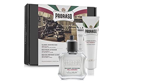 Proraso Sensitive Skin Shaving Kit for Men | Gift Box with Shaving Cream & After Shave Balm with Oatmeal & Green Tea Extract