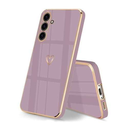 Coque Samsung S23 FE 5G mignon cœur doré : le cadeau idéal en silicone violet pour elle