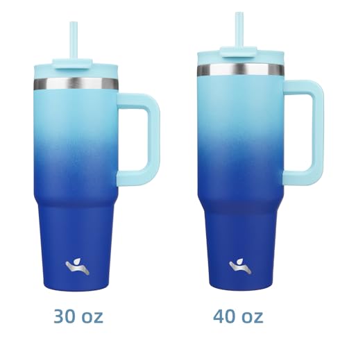 Image of Konokyo 40 oz Insulated Tumbler Water Bottle with Handle, Straw Lid | BPA-free and dishwasher safe; made for gym, travel, coffee and gifting, 2 straws, cup holder friendly,Sky
