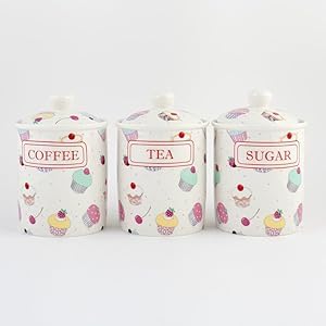 Heritage White Fairy Cupcakes Tea Coffee Sugar Canisters Fine Bone China Cupcakes Storage Jars