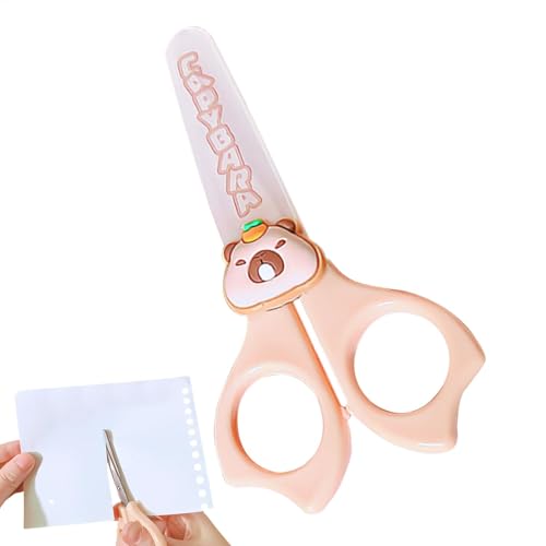 かわいいカピバラはさみ、子供はさみ | 丸い先端のある漫画カピバラ安全ハサミ,多機能学生文房具、スリップハンドルを備えた小さな切断スクラップブッキングアクセサリー