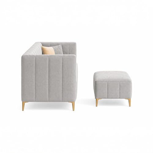 Image of SOCOZI Stylluxe 4 Seater L Shape Sofa Set with Movable Ottoman | Flexible Left or Right Layout | Soft Velvet Suede Fabric | Modern Design | Plush Comfort Cushions for Living Room (Light Grey)