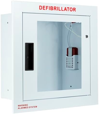 Fully Recessed, Alarmed and Strobed AED Cabinet, Large. Fits All Defibrillators on The Market. Measures 16" H x 17" L x .33" D. Essential Storage for Indoor AEDs.