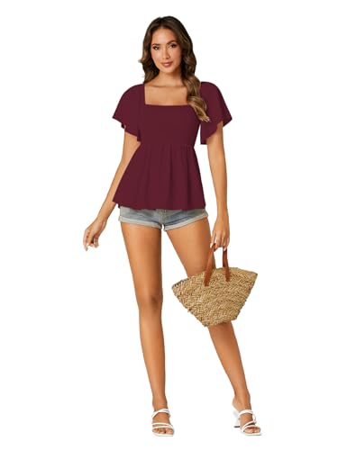 Image of LYANER Women's Square Neck Cute Peplum Top