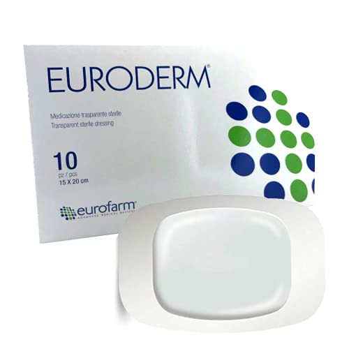 Euroderm -7 7/8 x 6 in -Transparent Sterile Adhesive Dressing,Easy to Remove,Waterproof, Made Off a Highly Resistant PU Film, Easy to Apply- (10 Pcs)