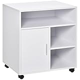 HOMCOM Soporte para Impresora Multifuncional Armario de Oficina Móvil con Estante Puerta Ruedas Espacio Amplio de Almacenaje 60x50x65,5 cm Blanco