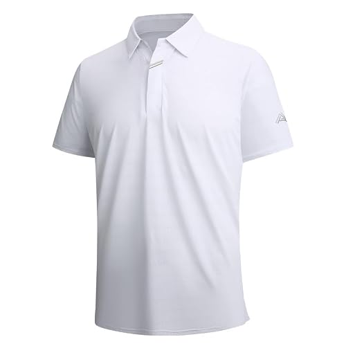 SAMERM Golf Shirts for Men Super Stretch Jacquard Dry Fit Golf Polo Moisture Wicking Short Sleeve Polo Shirts for Men,White L
