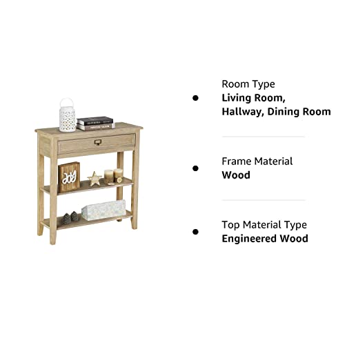 Wnutrees Console Sofa Table With Drawers, 3-Tier Farmhouse Entryway End Table With Open Storage Shelves, Accent Side Table For Hallway Living Room Bedroom, Wooden Top, Handcrafted Finish (Natural) #TOP6