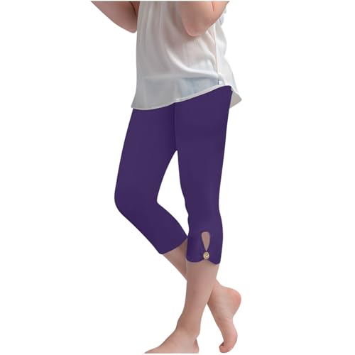 Girls' Capri Leggings Cutout Hem Basic Solid Color Cropped Yoga Pants Cute Dance Tights