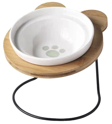 Yatome 高脚猫食器 傾斜猫ご飯皿 猫フードボウル 水飲み皿 キャットボウル 陶器製 スタンド付き 取り外し可能 食べやすい 首肩負担軽減 頸椎を保護する 犬猫用 洗浄機対応 お手入れ簡単 (E)