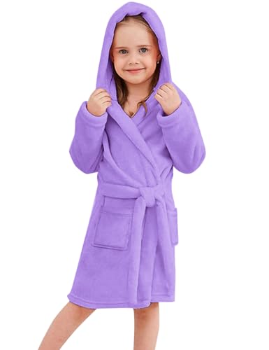 Image of Umeyda Girls & Women Fleece Hooded Robes, Soft Fuzzy Bathrobe Warm Plush Fluffy Bath Robe for Kids Womens