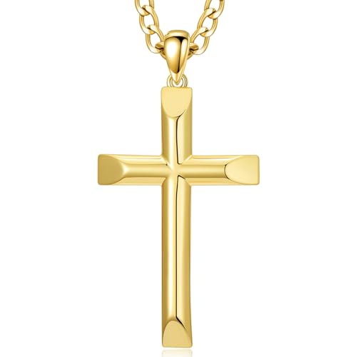 18K Gold Cross Necklace for Men Gold Cross Pendant Minimalist Cross Christian Jewelry Religious Gift