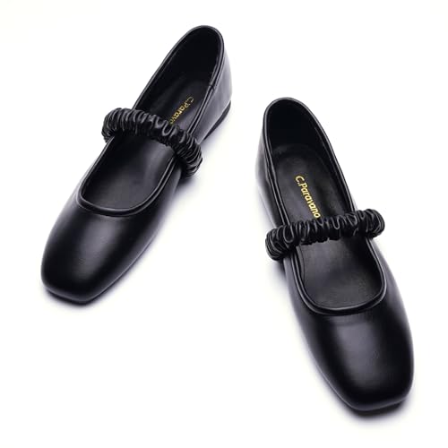 C.Paravano Mary Jane Flats for Women | Square Toe Ballet Flats with Pearl Strap | Comfortable Dress Shoes for Work, Wedding, Party & Daily Wear