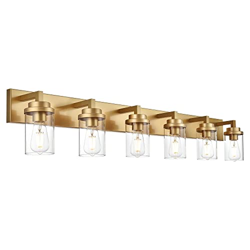 Image of MELUCEE 6-Light Vanity Lights for Bathroom 45.3 Inches Length, Modern Bathroom Light Fixtures Wall Mount with Clear Glass Shade for Vanity Table /Over Sink /Kitchen, E26 Base