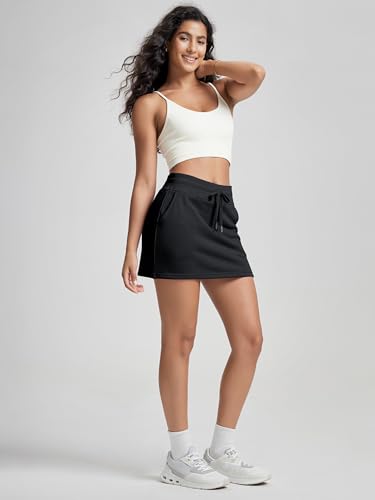 ODODOS Women's Cotton French Terry Skorts Drawstring Tie Built-in Shorts Daily Skirts with Pockets2