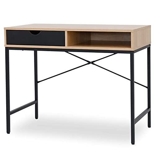 moca company Letta シンプル パソコンデスク 幅90 PCデスク テレワーク 学習デスク ナチュラル ブラック