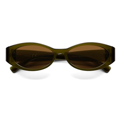 SOJOS Trendy Oval Polarized Sunglasses Womens Retro Narrow Chic Thin Y2k Sunnies SJ2364, Olive Green/Brown